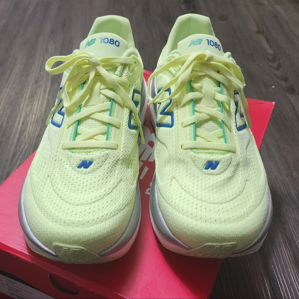 New Balance Neon Lime with Blue Logo Athletic Running Shoes - Picture 4 of 13
